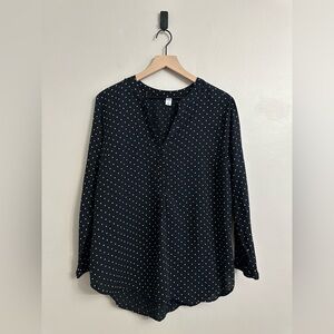 Old Navy black with white polka dots long sleeve tunic length shirt, L